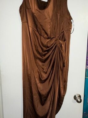 SHEIN Brown Satin Midi Dress